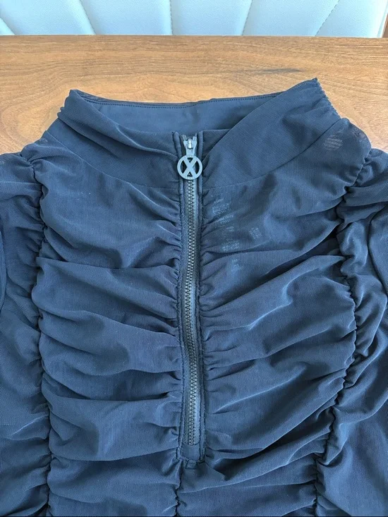 Savage x Fenty RUCHE HOUR LONG-SLEEVE ZIP TOP Sheer Size XL - Picture 8 of 11